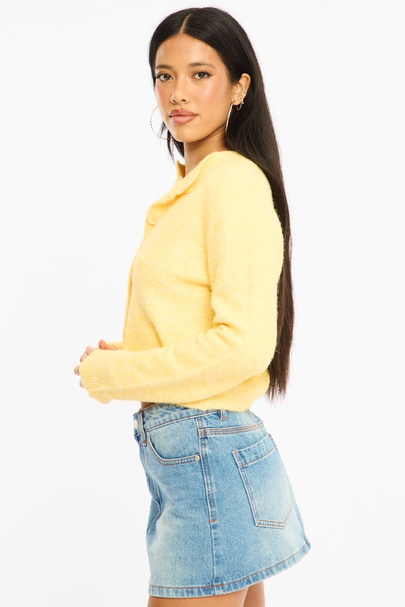 Yellow Fitted Cardigan Long Sleeve Crew Neck for Ally Fashion