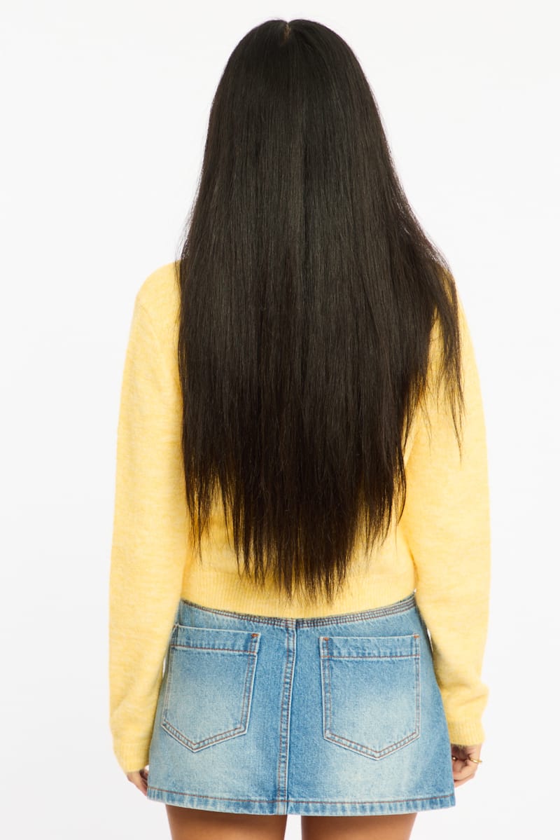 Yellow Fitted Cardigan Long Sleeve Crew Neck for Ally Fashion