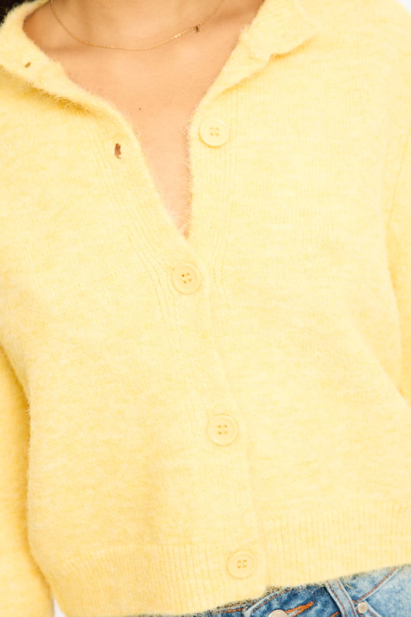 Yellow Fitted Cardigan Long Sleeve Crew Neck for Ally Fashion