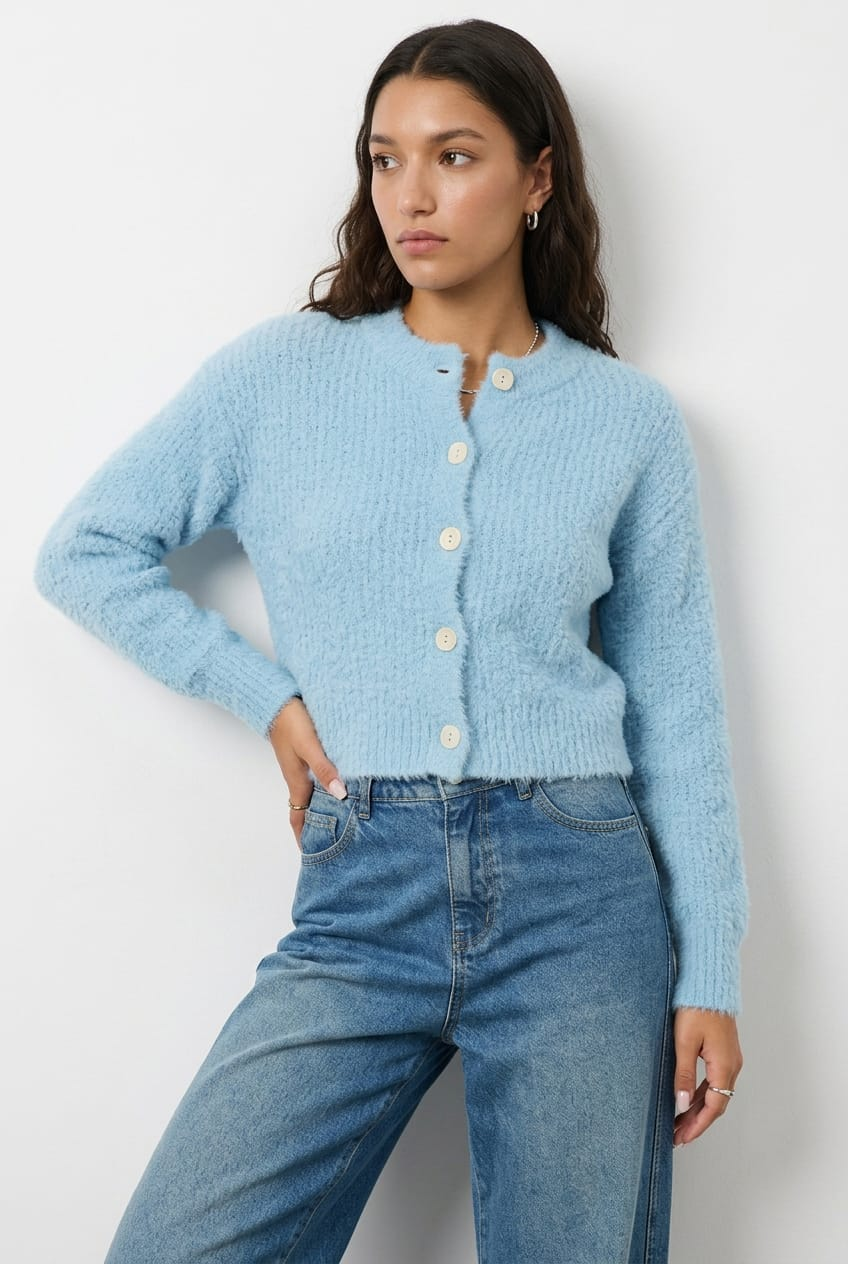 Blue Oversized Cardigan Fuzzy Button Down for Ally Fashion