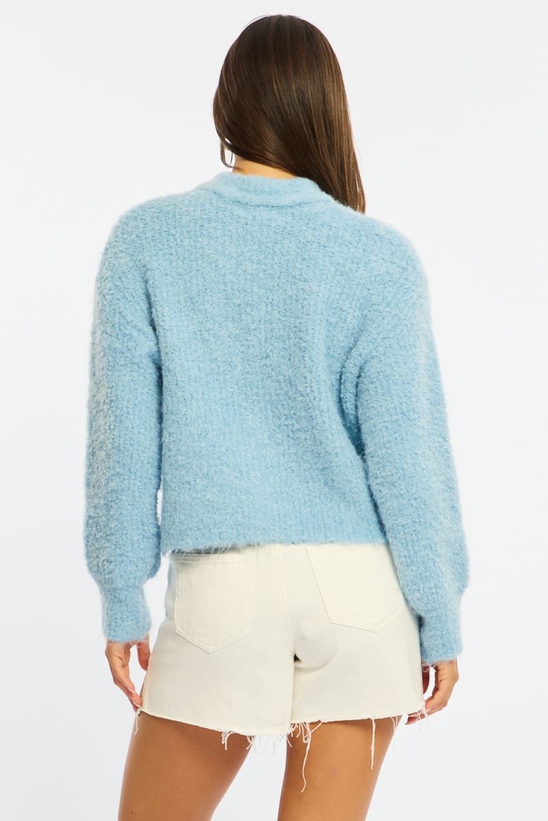 Blue Oversized Cardigan Fuzzy Button Down for Ally Fashion