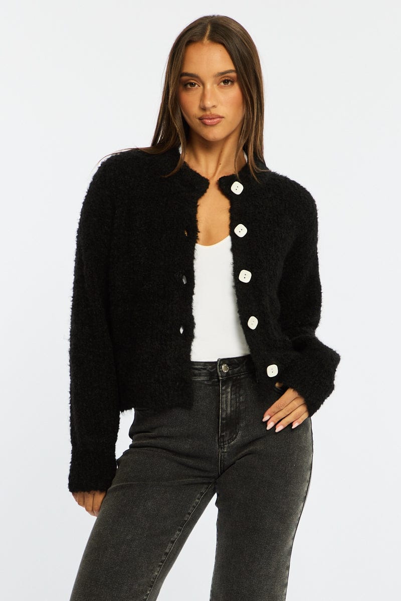 Black Oversized Cardigan.  Fuzzy Button Down for Ally Fashion