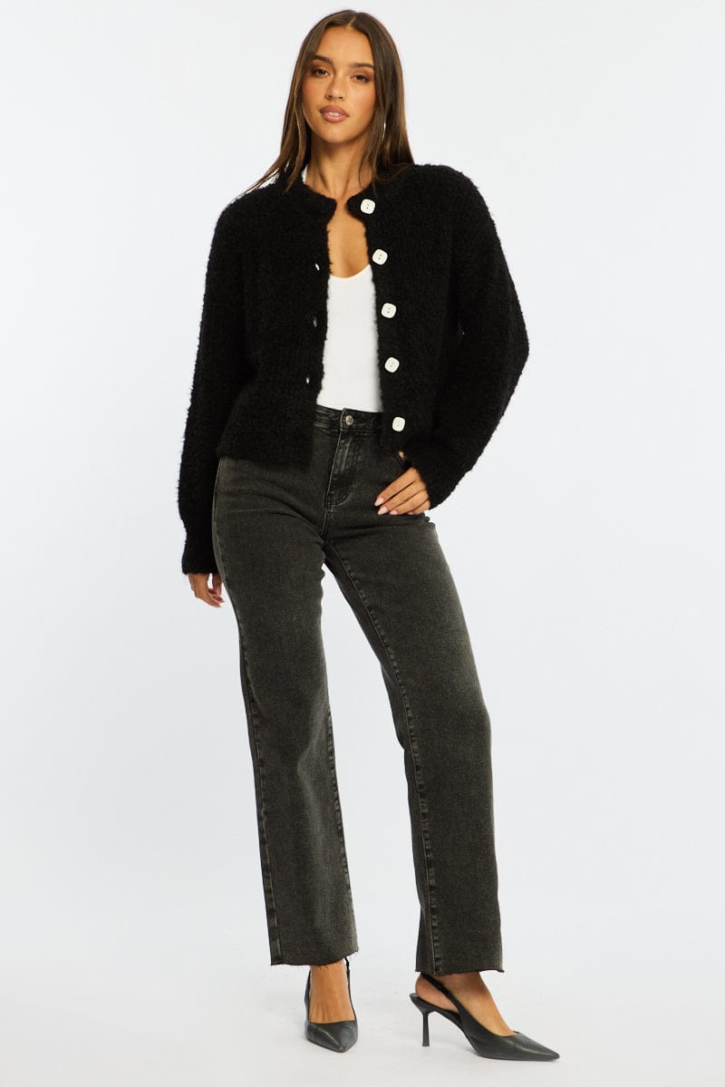 Black Oversized Cardigan.  Fuzzy Button Down for Ally Fashion