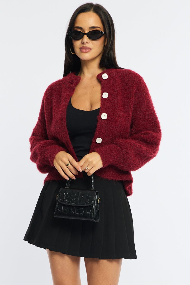 Red Oversized Cardigan.  Fuzzy Button Down for Ally Fashion