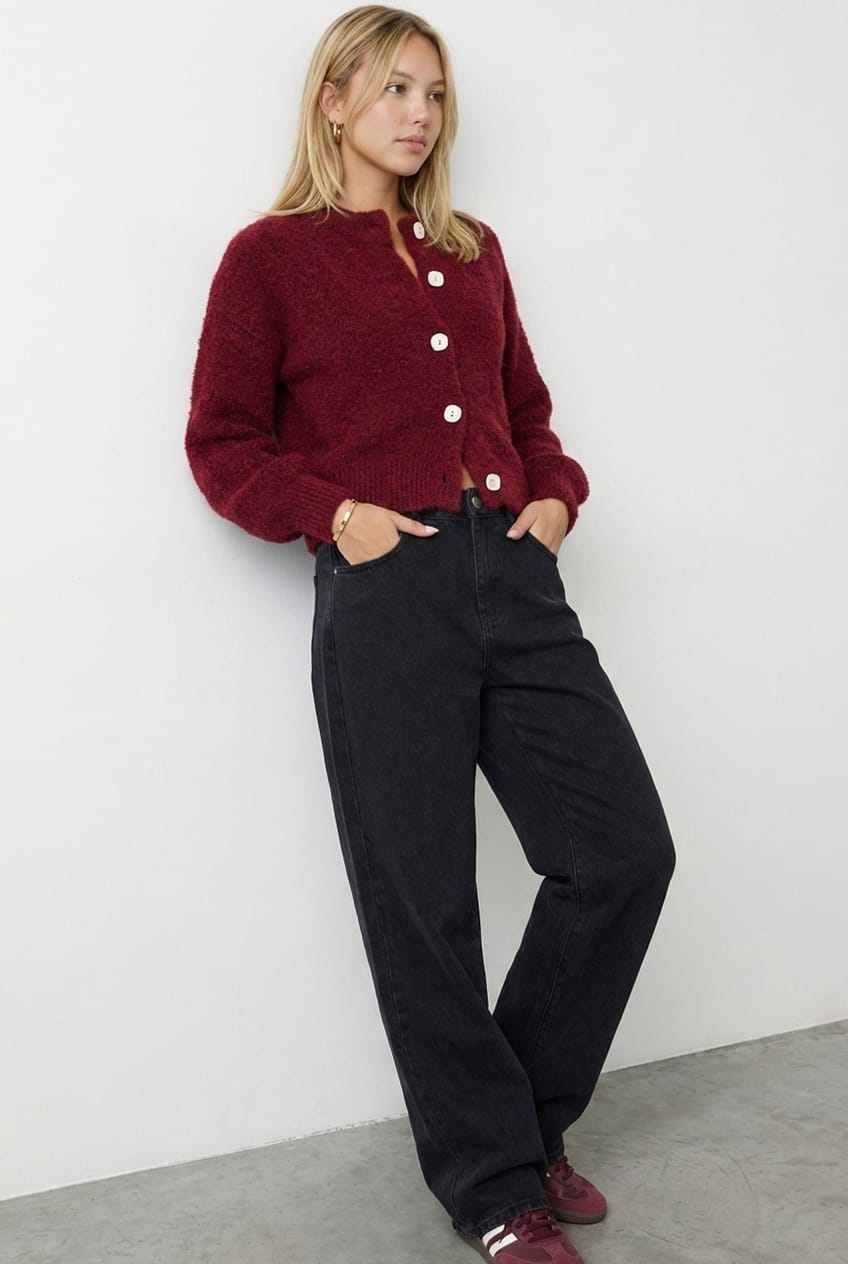 Red Oversized Cardigan Fuzzy Button Down for Ally Fashion