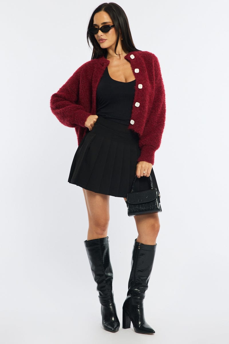 Red Oversized Cardigan.  Fuzzy Button Down for Ally Fashion