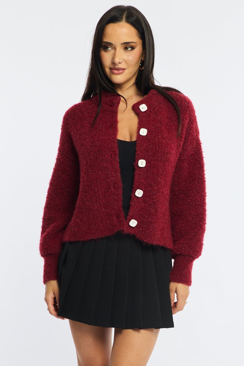 Red Oversized Cardigan.  Fuzzy Button Down for Ally Fashion
