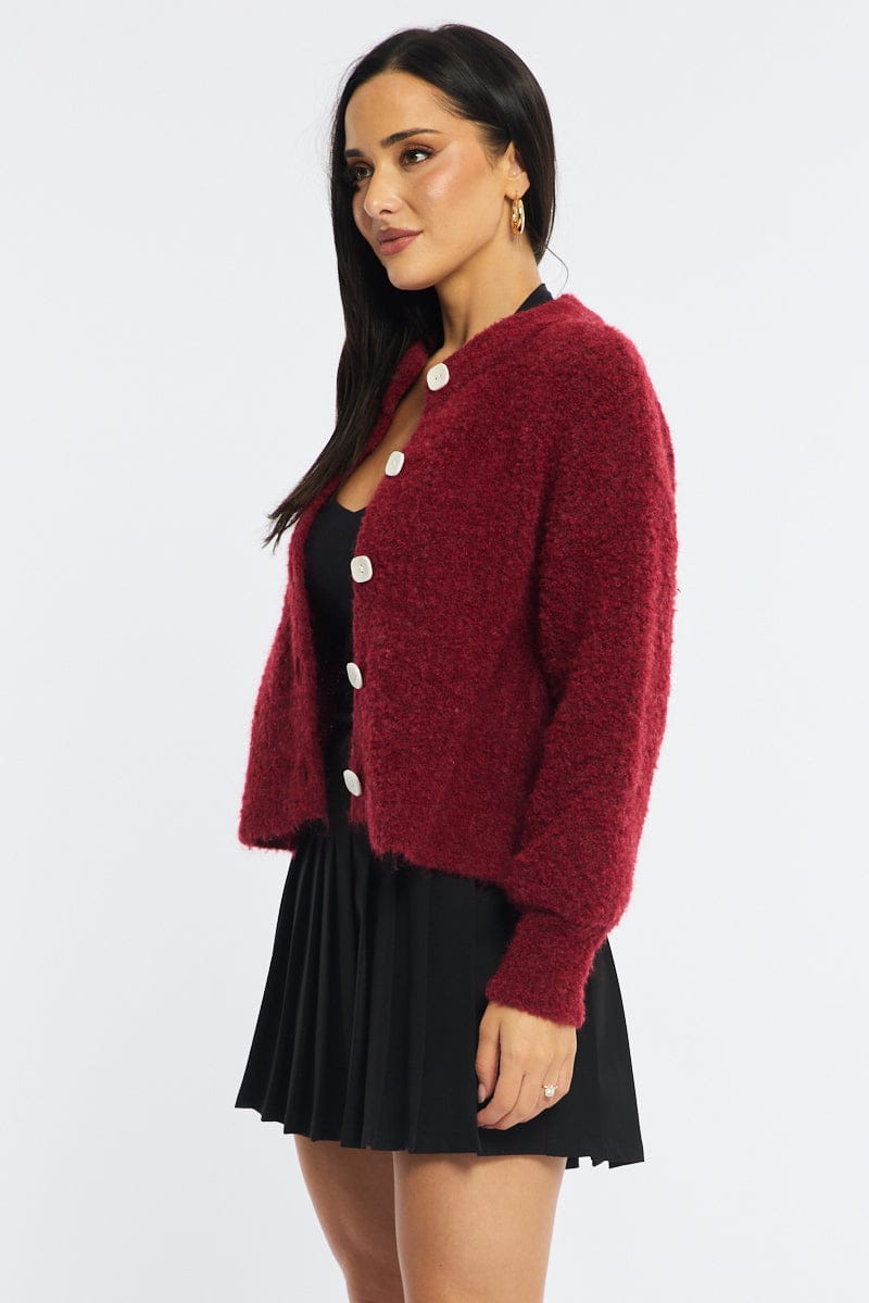 Red Oversized Cardigan.  Fuzzy Button Down for Ally Fashion