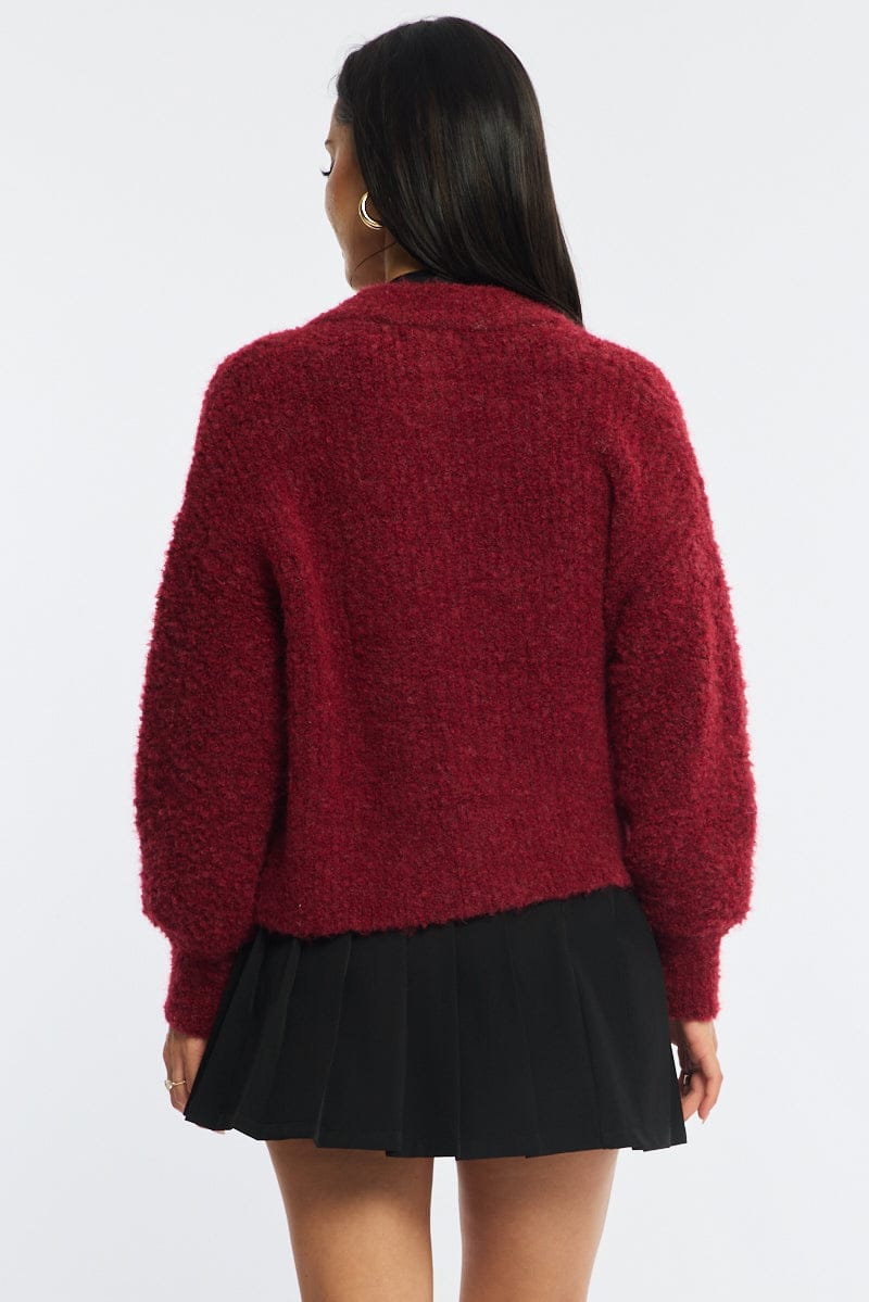 Red Oversized Cardigan.  Fuzzy Button Down for Ally Fashion