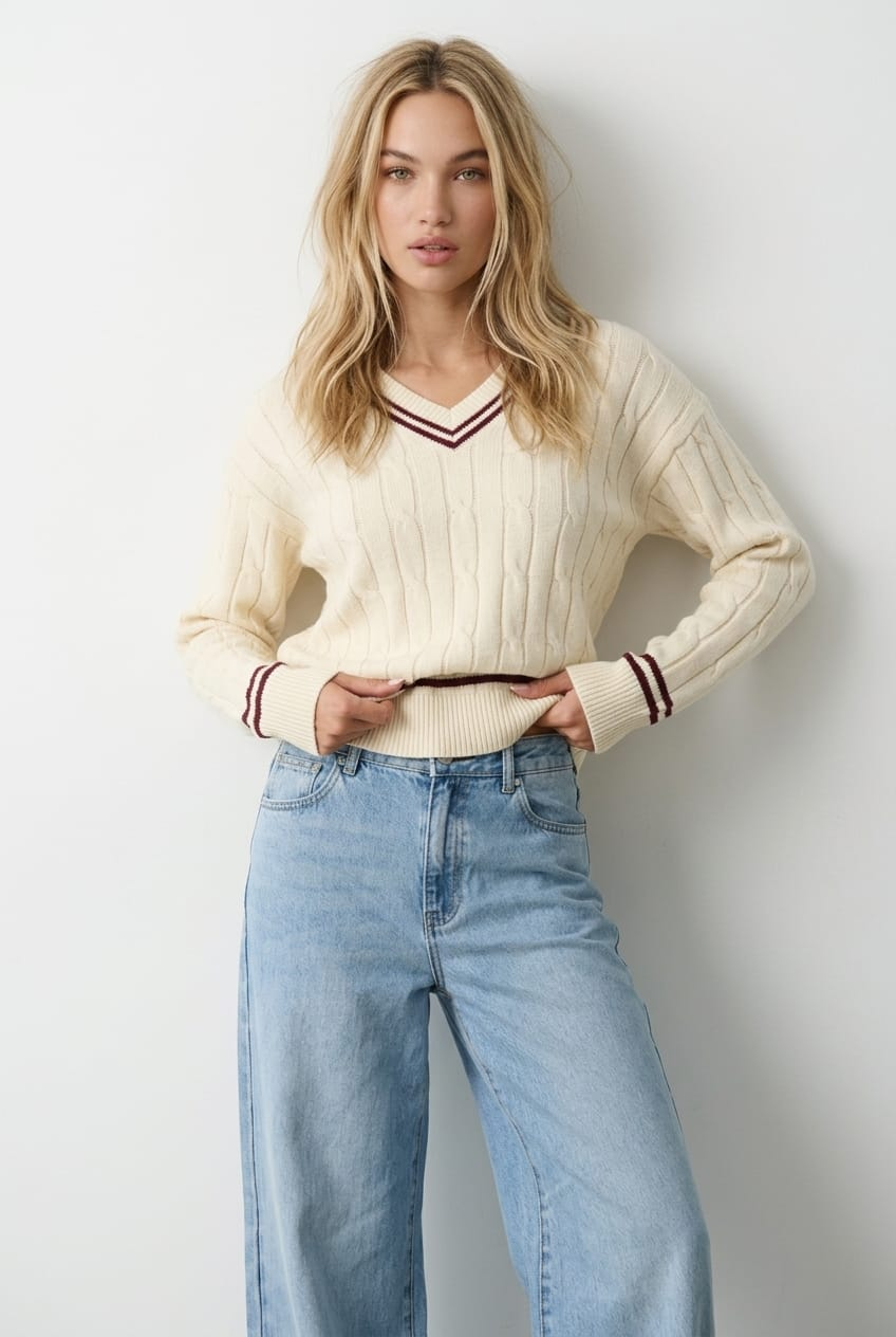 White Stripped Cable Knit for Ally Fashion