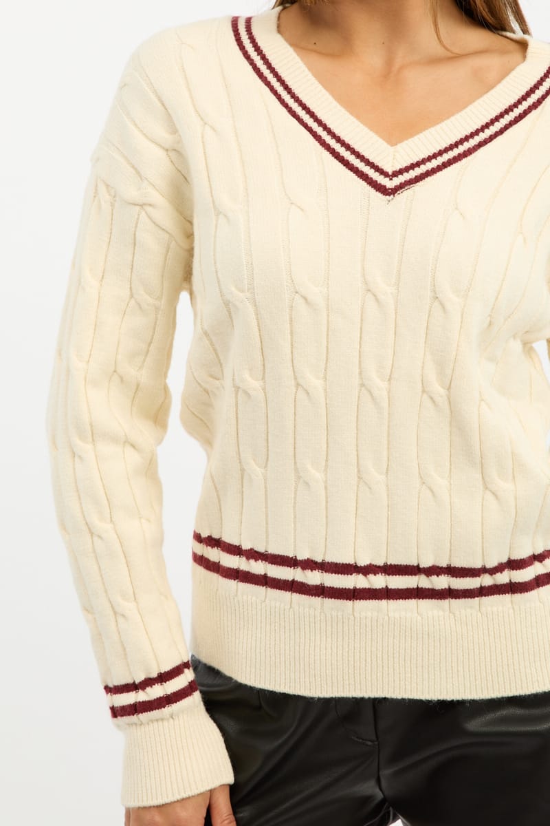 White Stripped Cable Knit for Ally Fashion