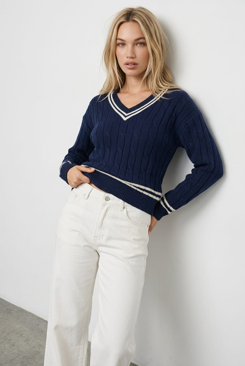 Blue Stripped Cable Knit for Ally Fashion