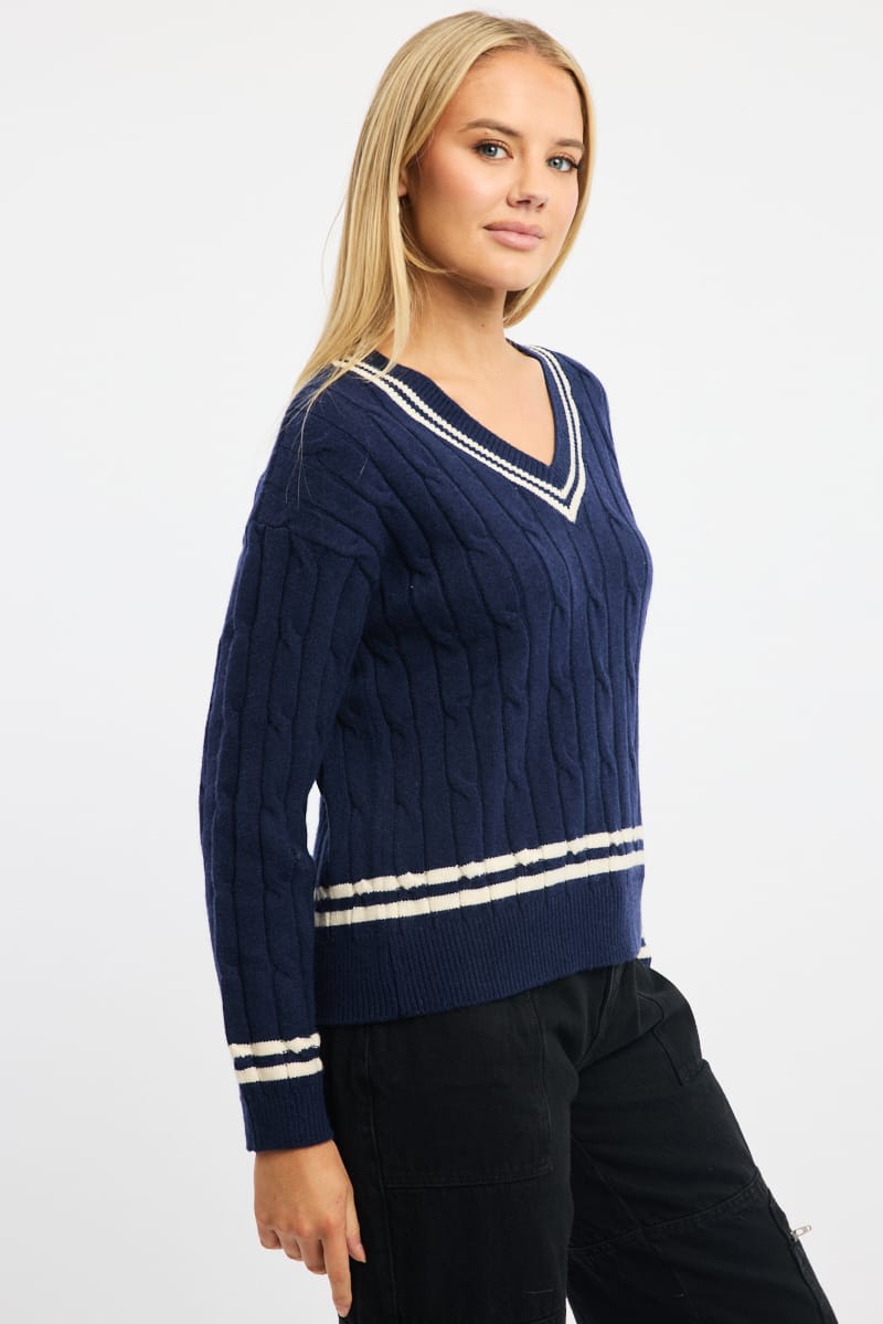 Blue Stripped Cable Knit for Ally Fashion