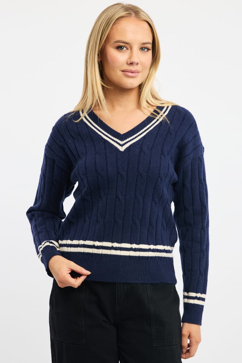 Blue Stripped Cable Knit for Ally Fashion