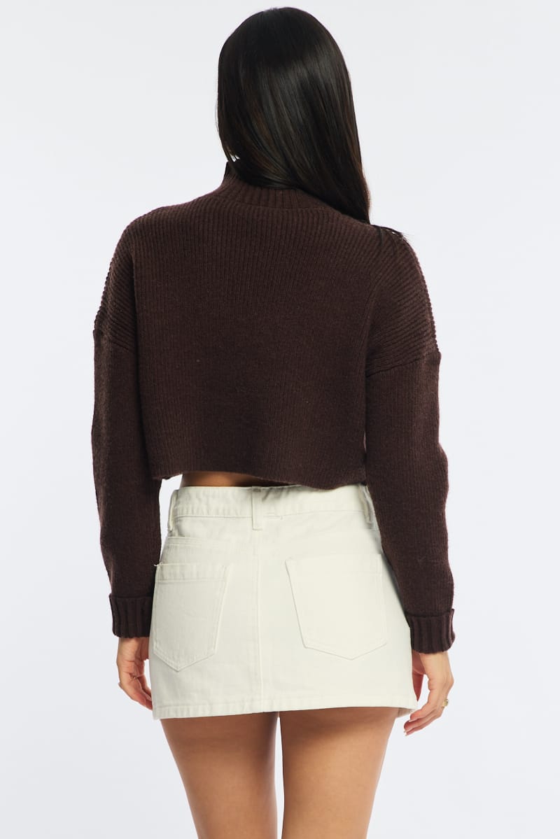 Brown Jumper Long Sleeve High Neck for Ally Fashion