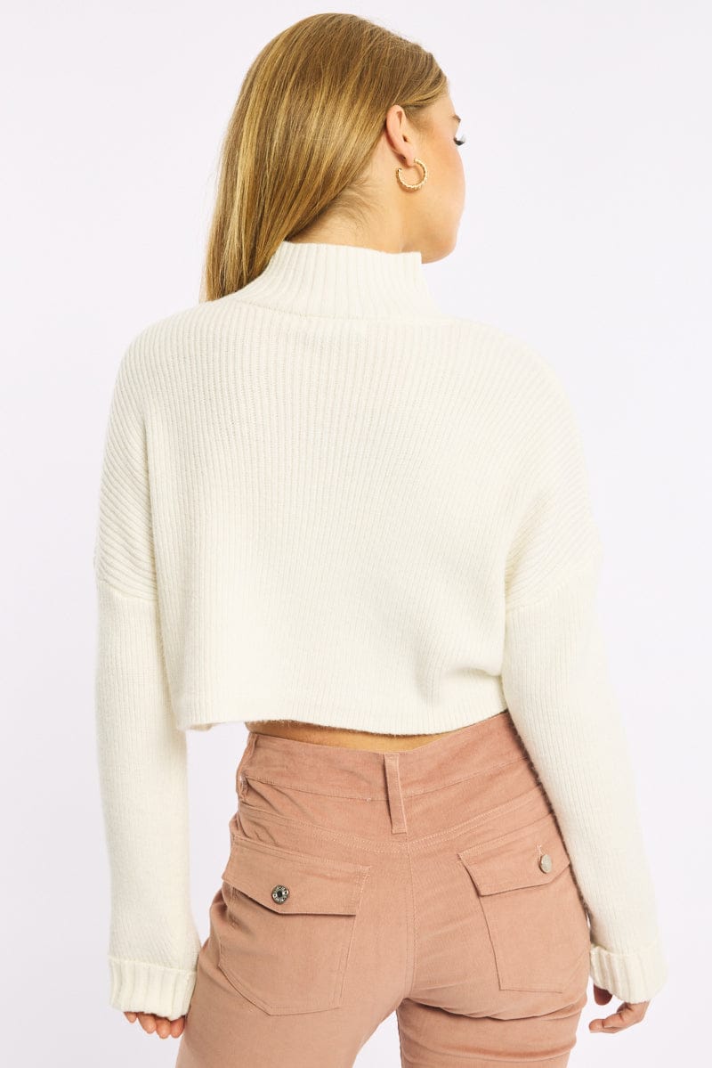 White Jumper Long Sleeve High Neck for Ally Fashion
