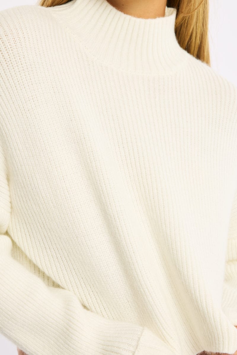 White Jumper Long Sleeve High Neck for Ally Fashion