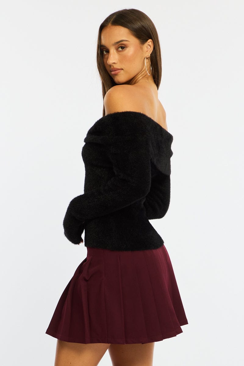 Black Knit Off Shoulder Long Sleeve for Ally Fashion