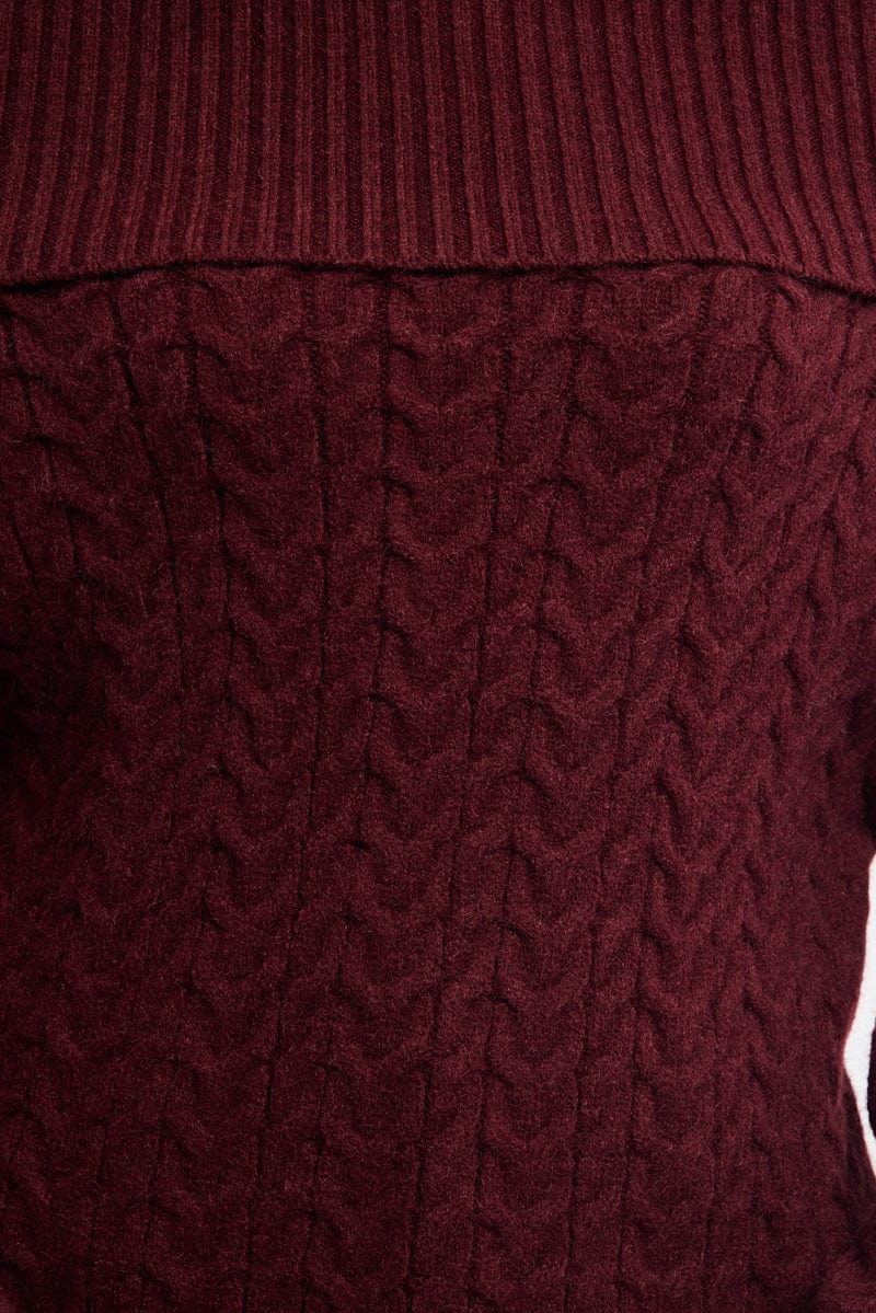 Red Bardot Knit Top Long Sleeve Cable for Ally Fashion