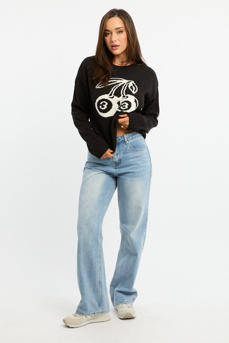 Black Cherry Knit Top Long Sleeve for Ally Fashion