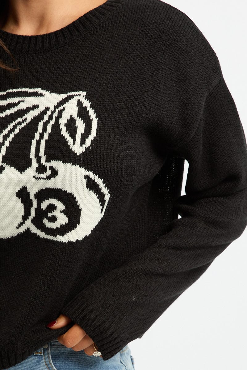 Black Cherry Knit Top Long Sleeve for Ally Fashion