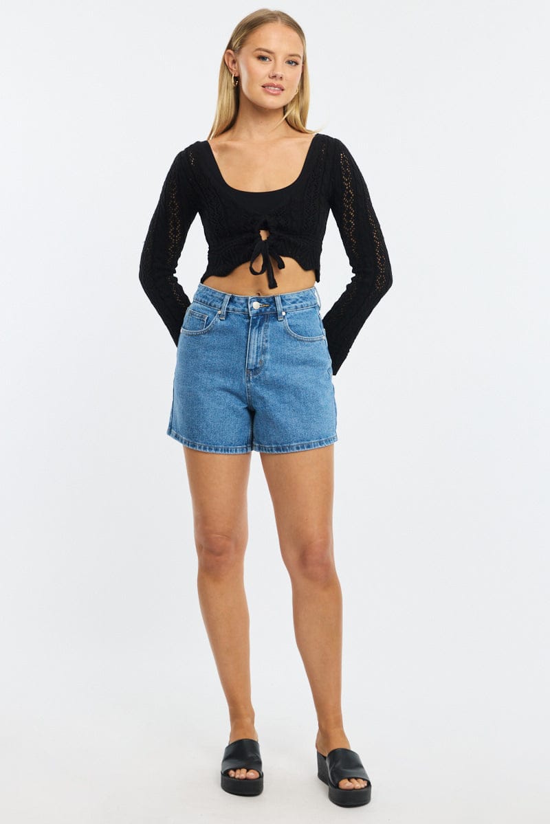 Black Crochet Top Long Sleeve for Ally Fashion