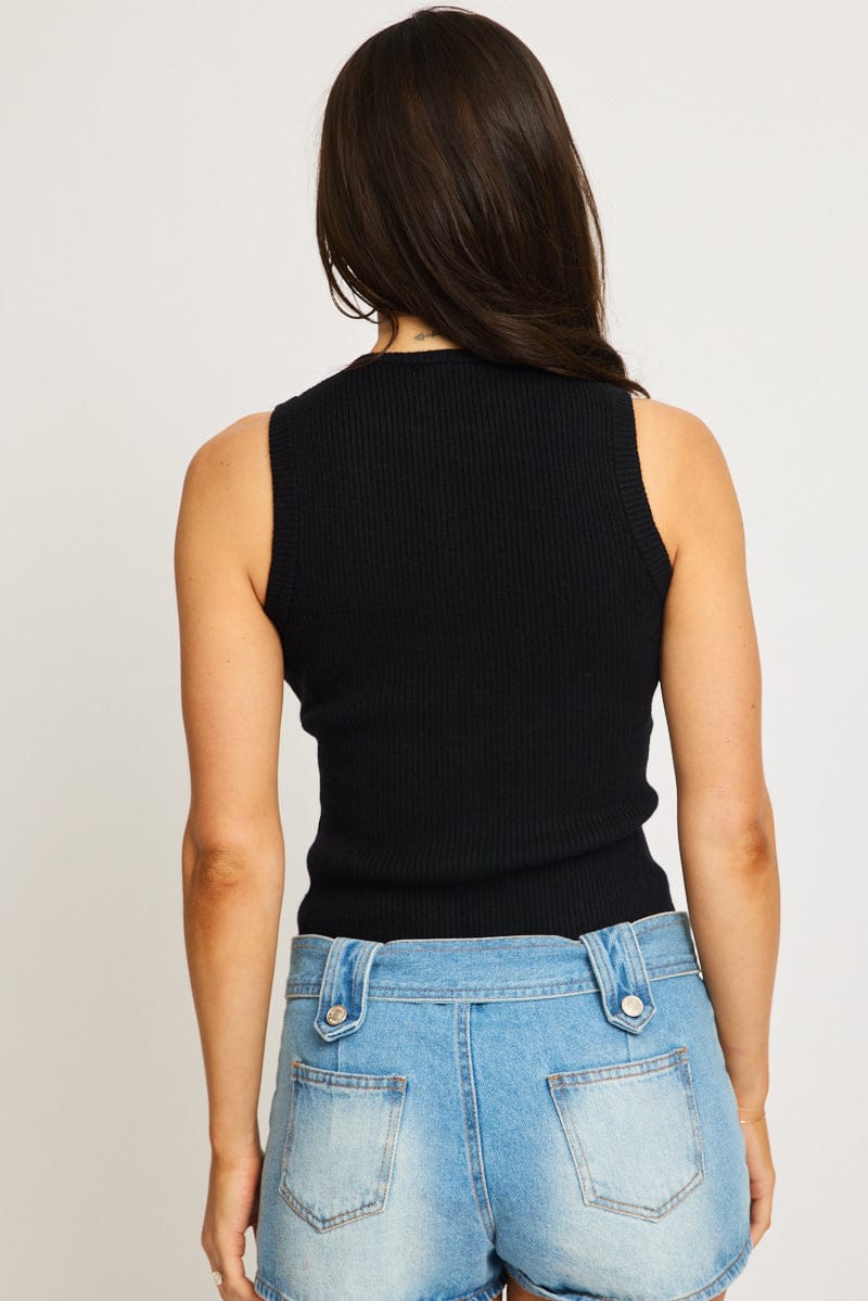 Black Knit Vest Sleeveless for Ally Fashion