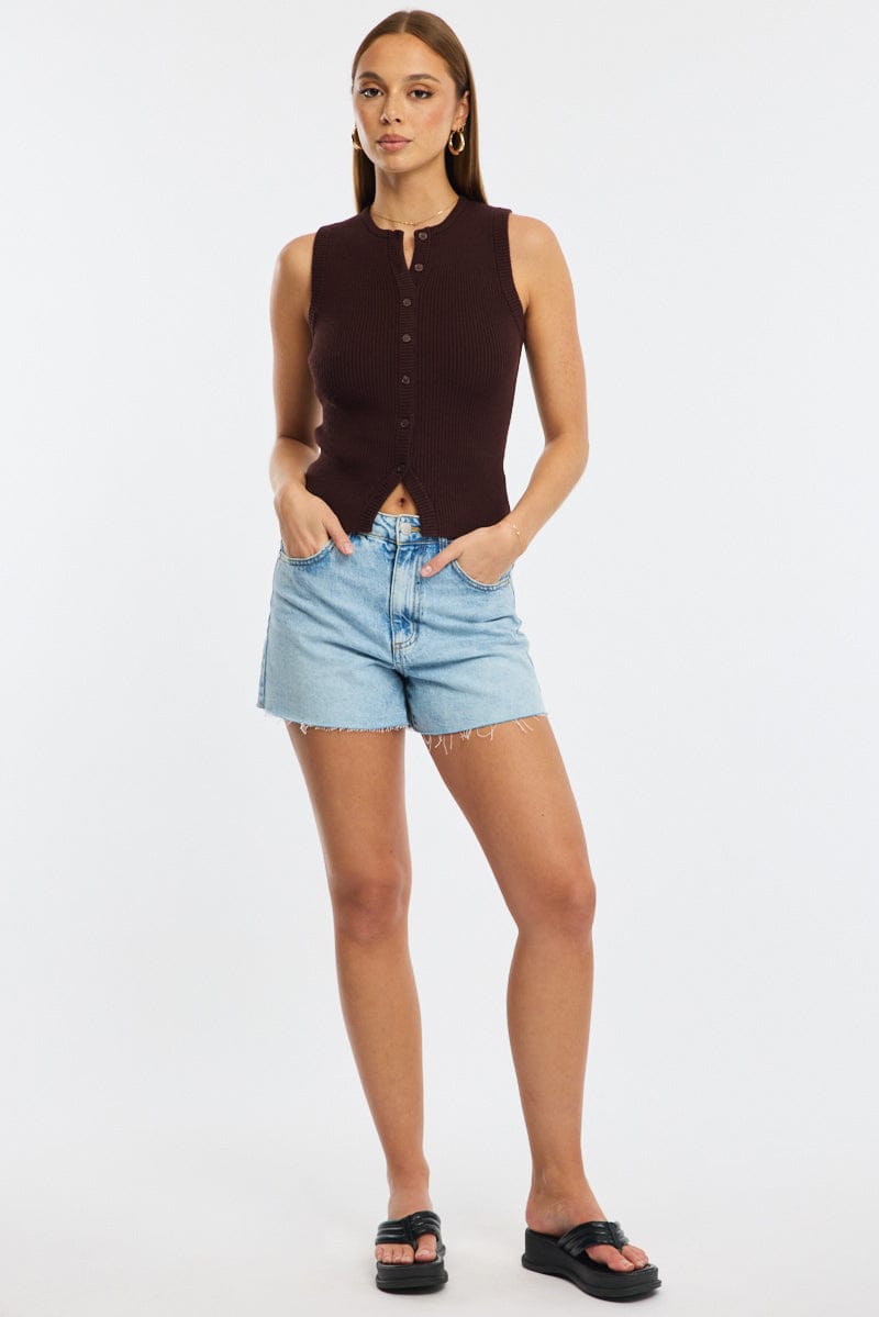 Brown Knit Vest Sleeveless for Ally Fashion
