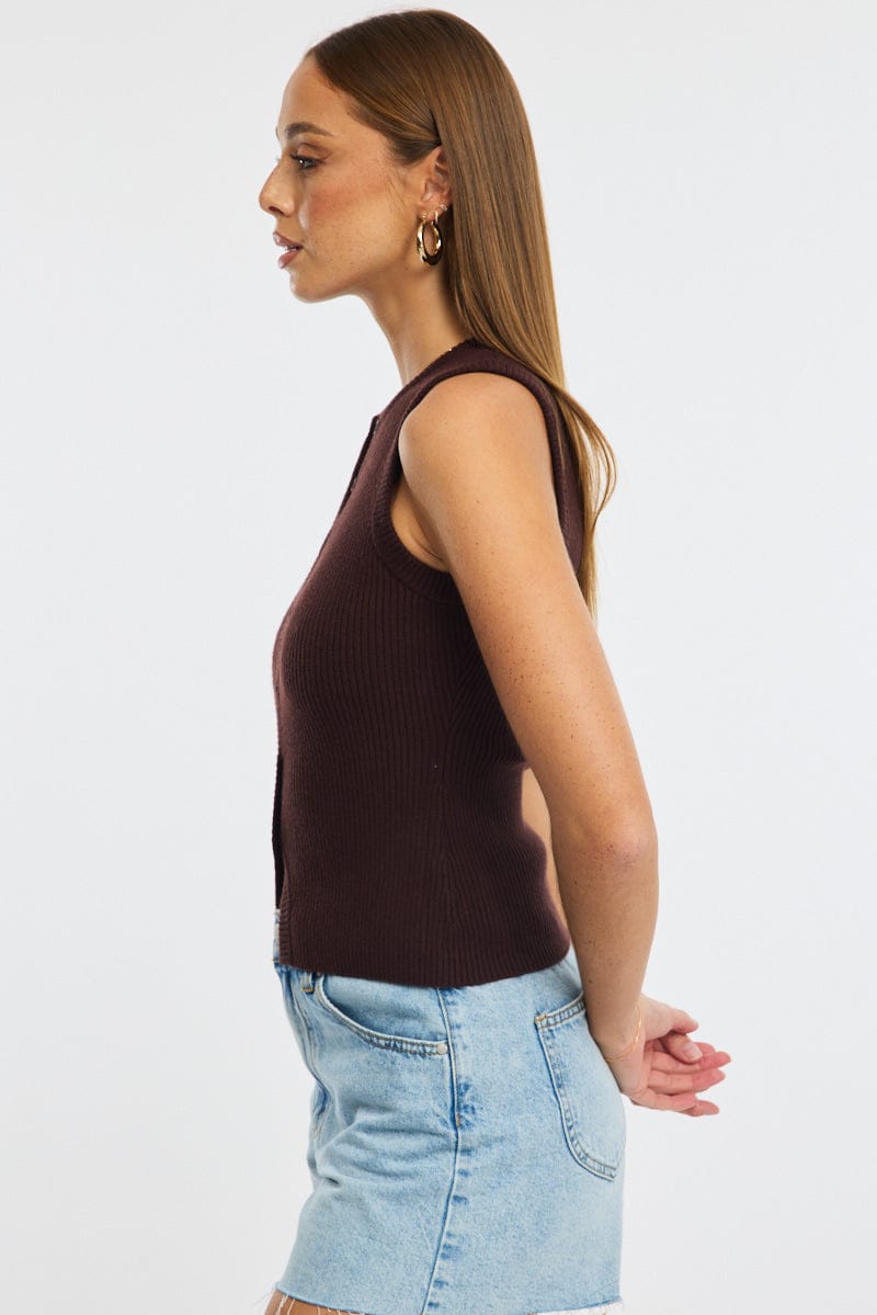 Brown Knit Vest Sleeveless for Ally Fashion