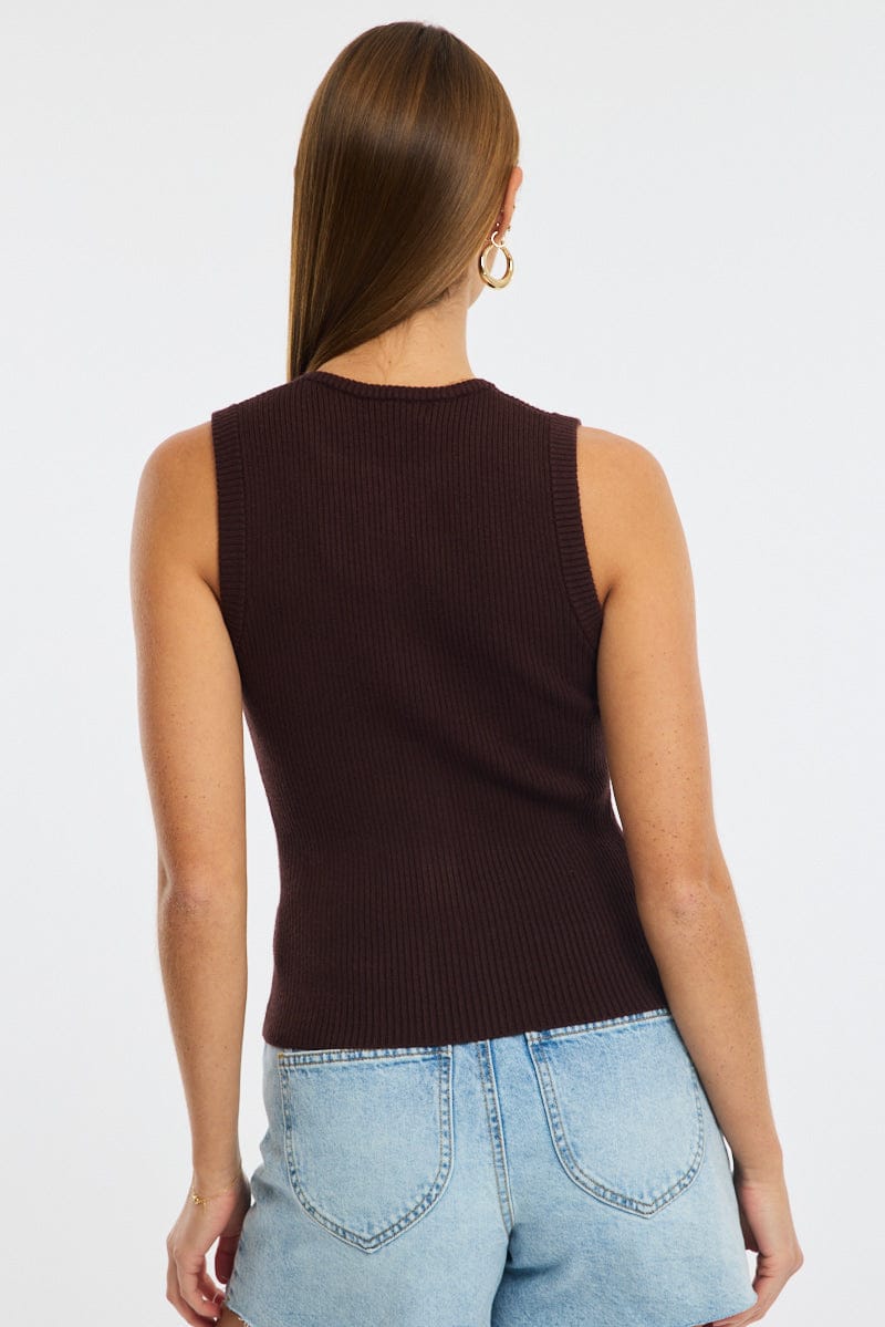 Brown Knit Vest Sleeveless for Ally Fashion