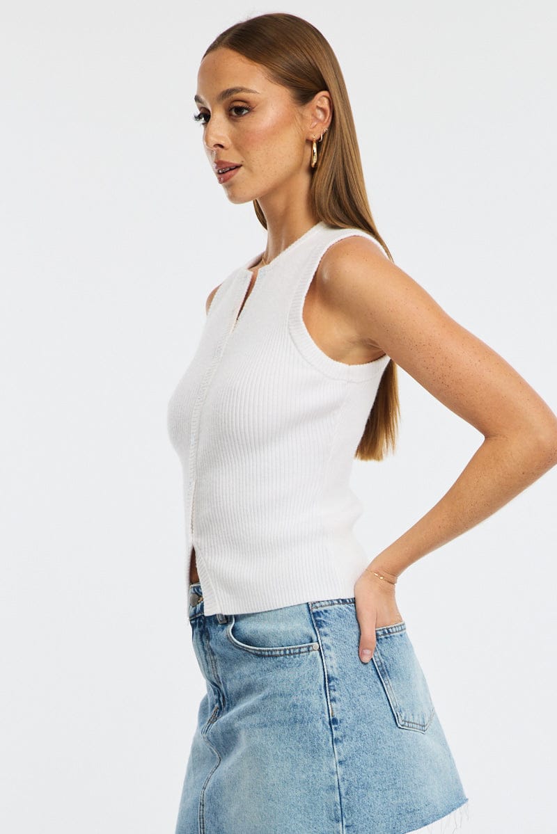 White Knit Vest Sleeveless for Ally Fashion