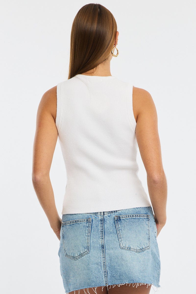White Knit Vest Sleeveless for Ally Fashion