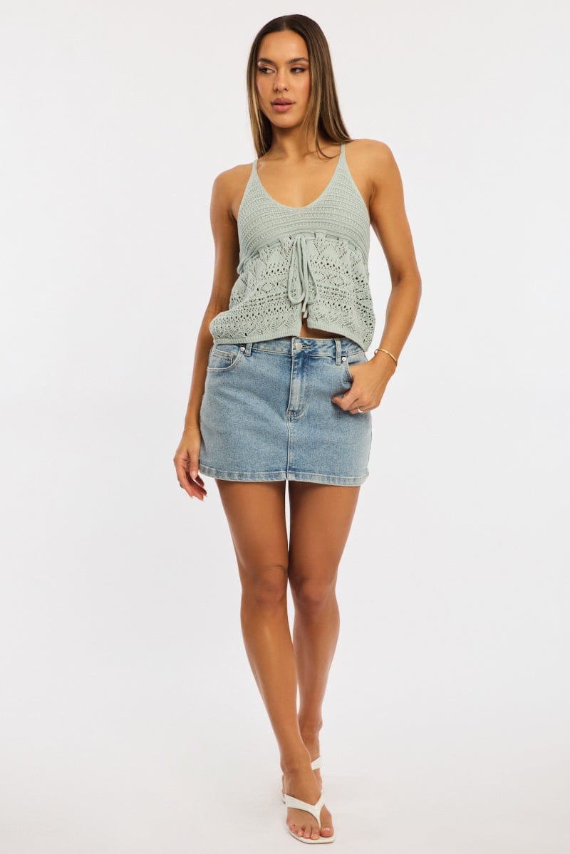 Green Crochet Top Tie Front for Ally Fashion