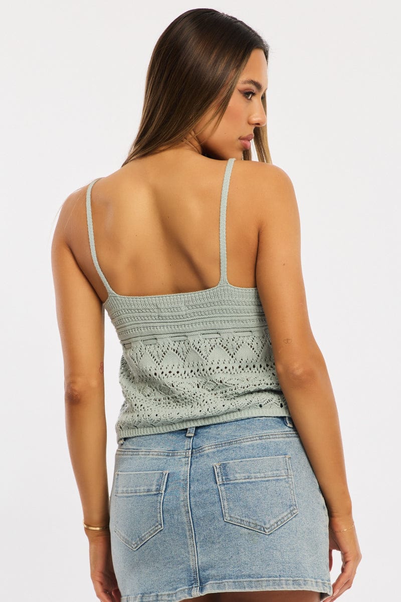 Green Crochet Top Tie Front for Ally Fashion