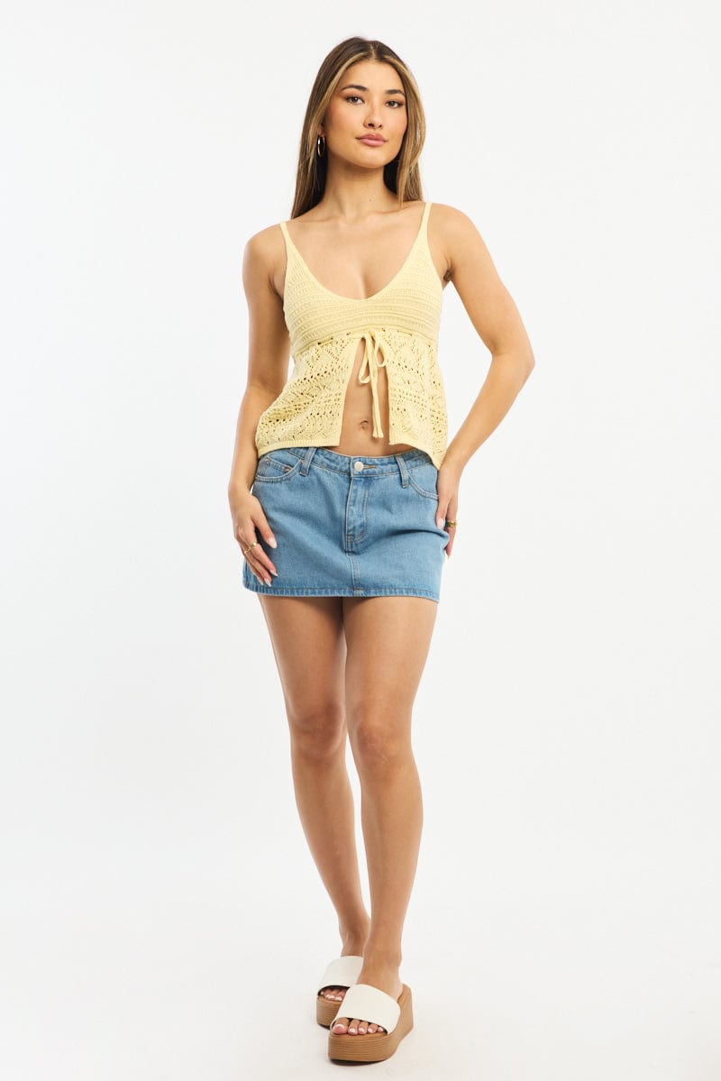 Yellow Crochet Top Tie Front for Ally Fashion