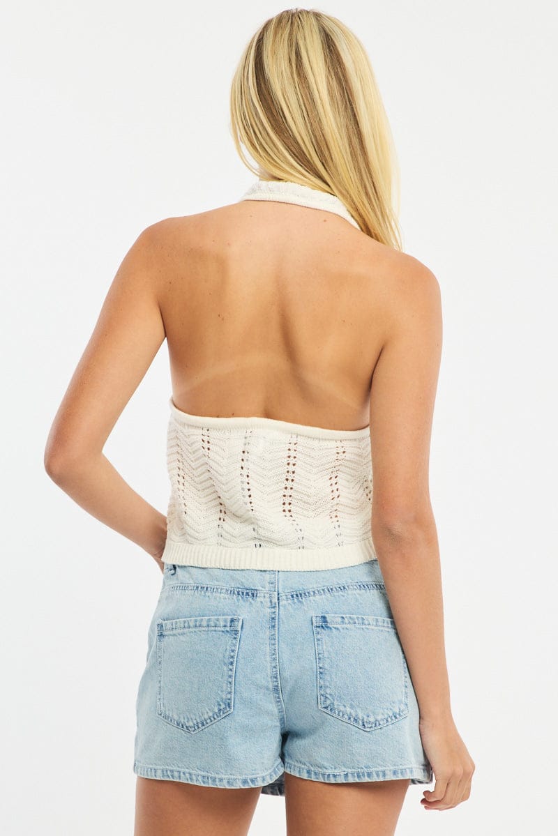 White Crochet Knit Vest Sleeveless for Ally Fashion
