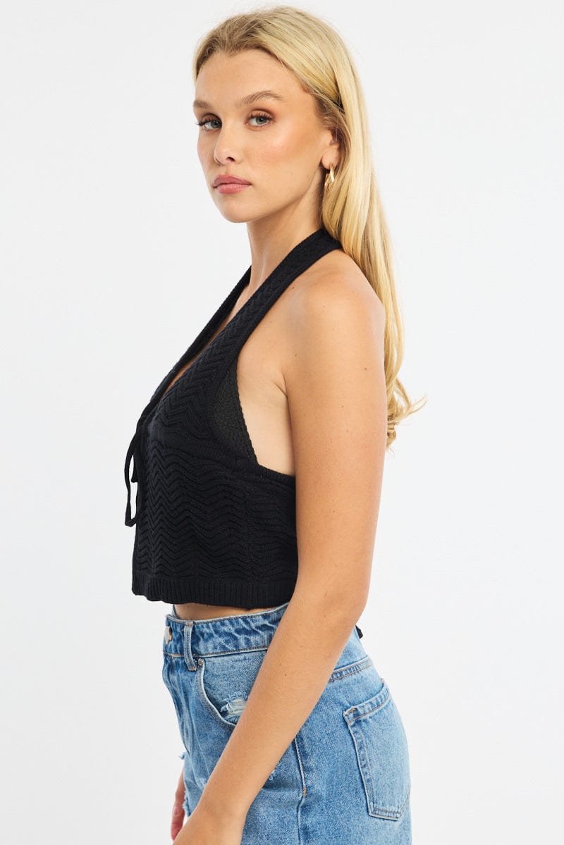 Black Crochet Knit Vest Sleeveless for Ally Fashion