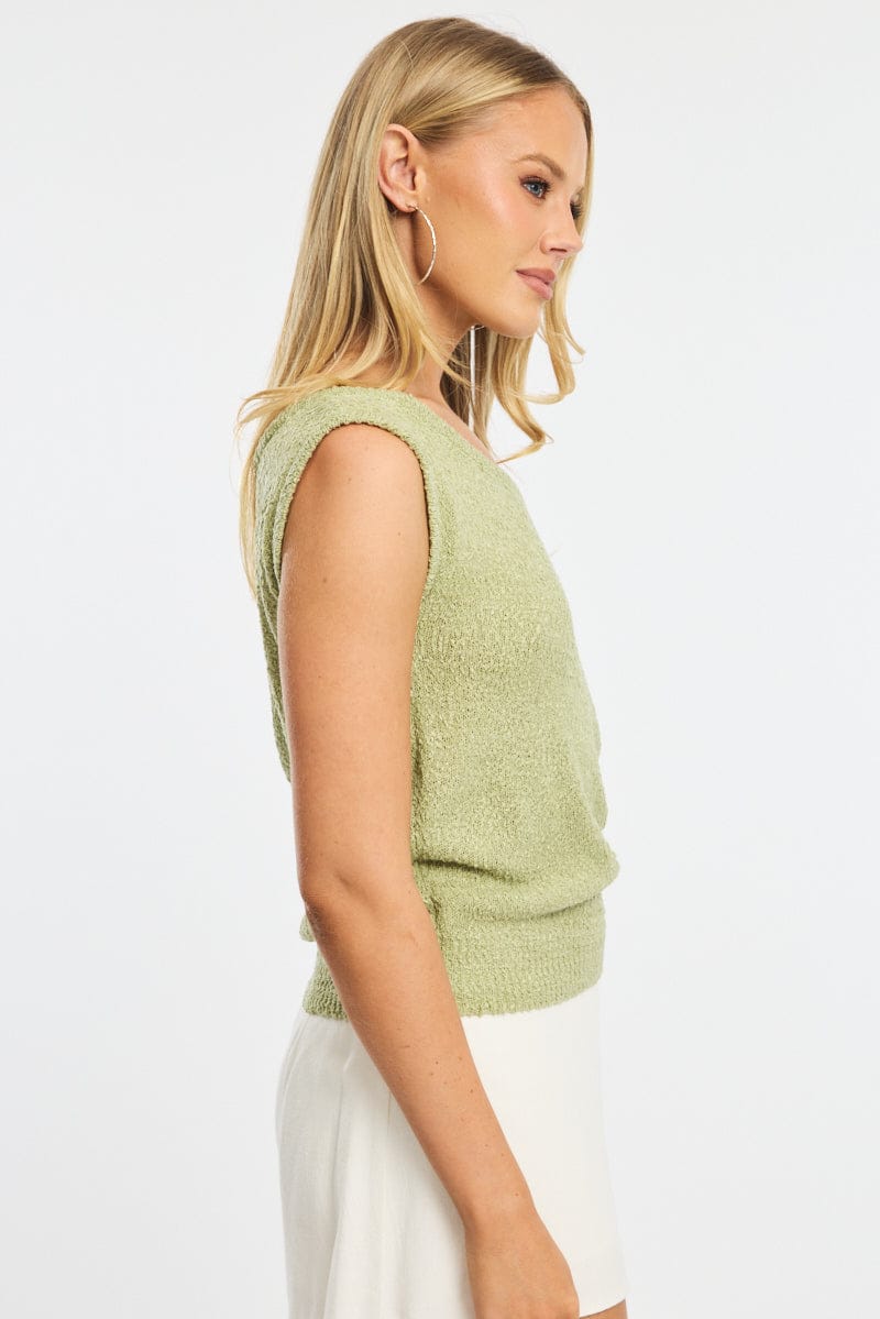 Green Asymmetrical Knit Top for Ally Fashion