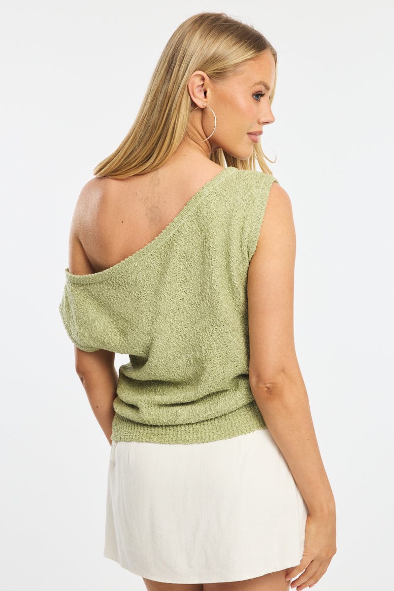 Green Asymmetrical Knit Top for Ally Fashion