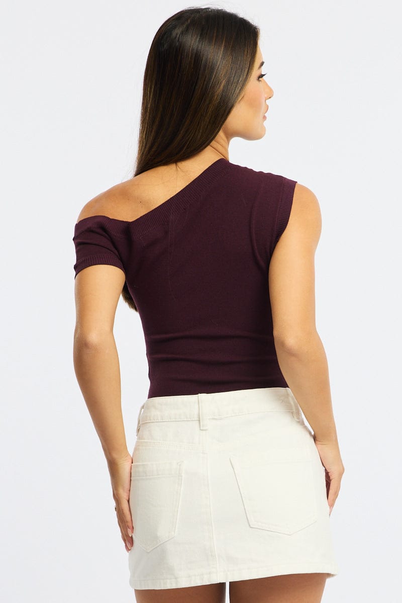 Brown Knit Top Off Shoulder for Ally Fashion