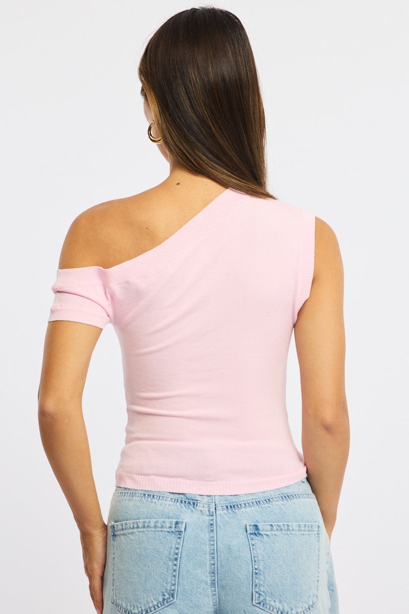 Pink Knit Top Off Shoulder for Ally Fashion