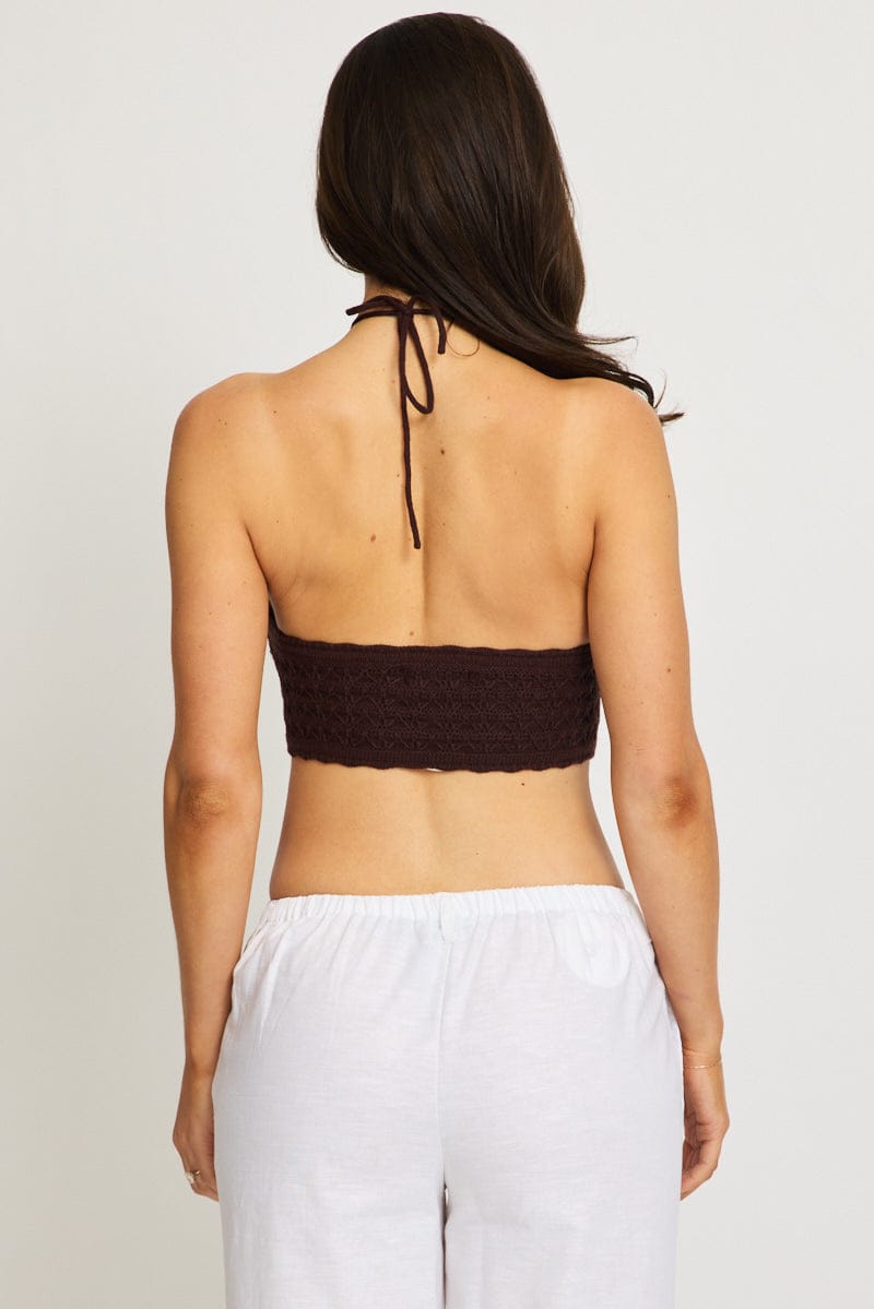 Brown Knit Scarf Top Sleeveless for Ally Fashion