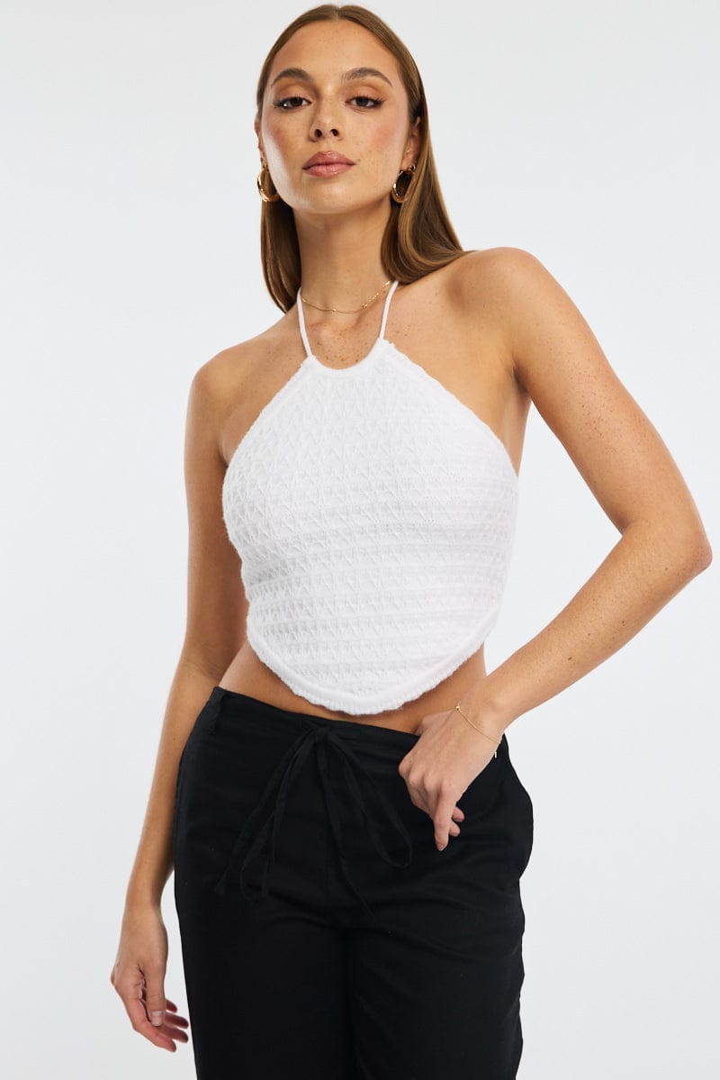 White Knit Scarf Top Sleeveless for Ally Fashion