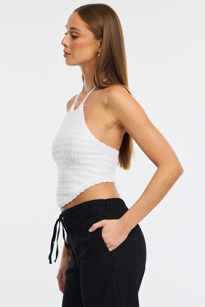 White Knit Scarf Top Sleeveless for Ally Fashion