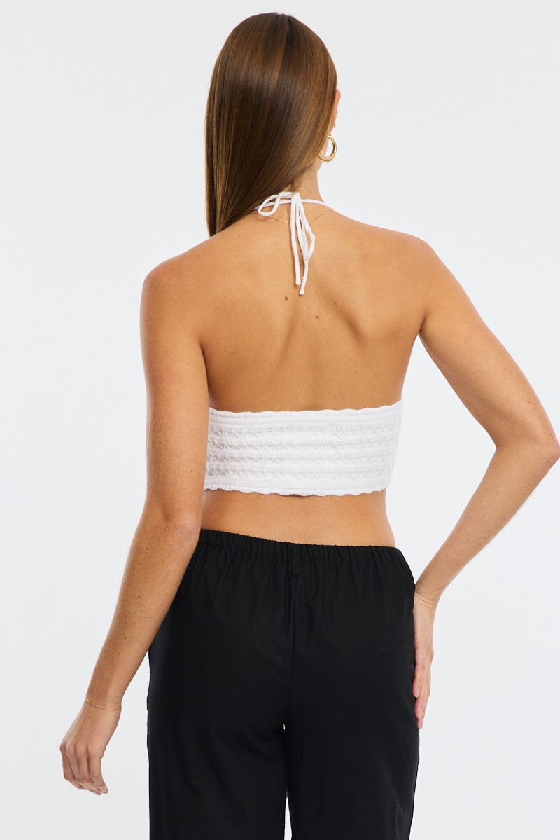 White Knit Scarf Top Sleeveless for Ally Fashion