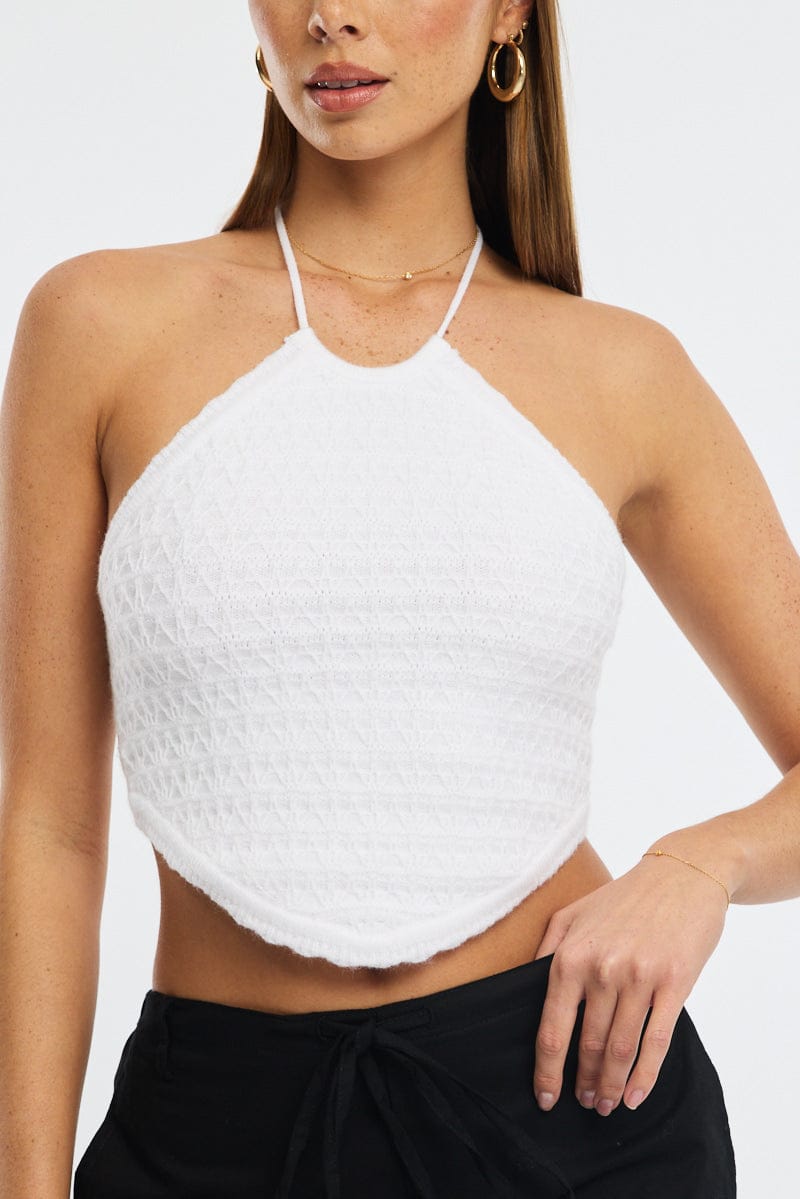 White Knit Scarf Top Sleeveless for Ally Fashion