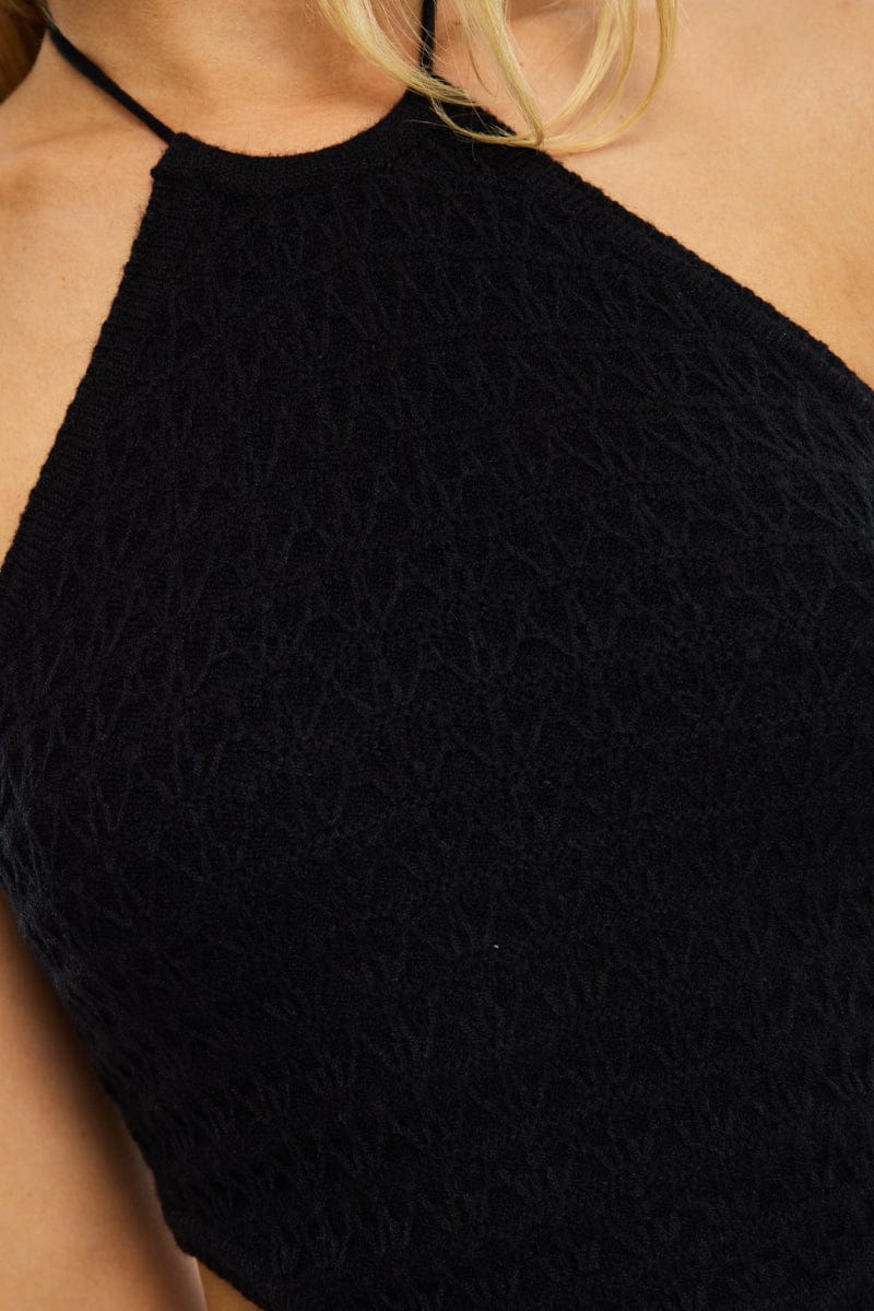 Black Knit Scarf Top Sleeveless for Ally Fashion