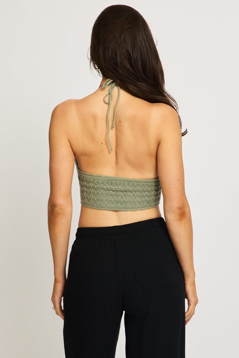 Green Knit Scarf Top Sleeveless for Ally Fashion