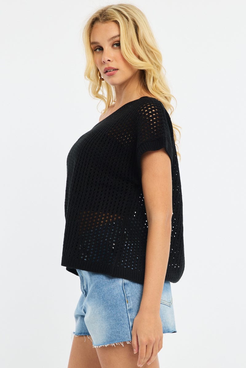 Black Knit Top Off Shoulder for Ally Fashion