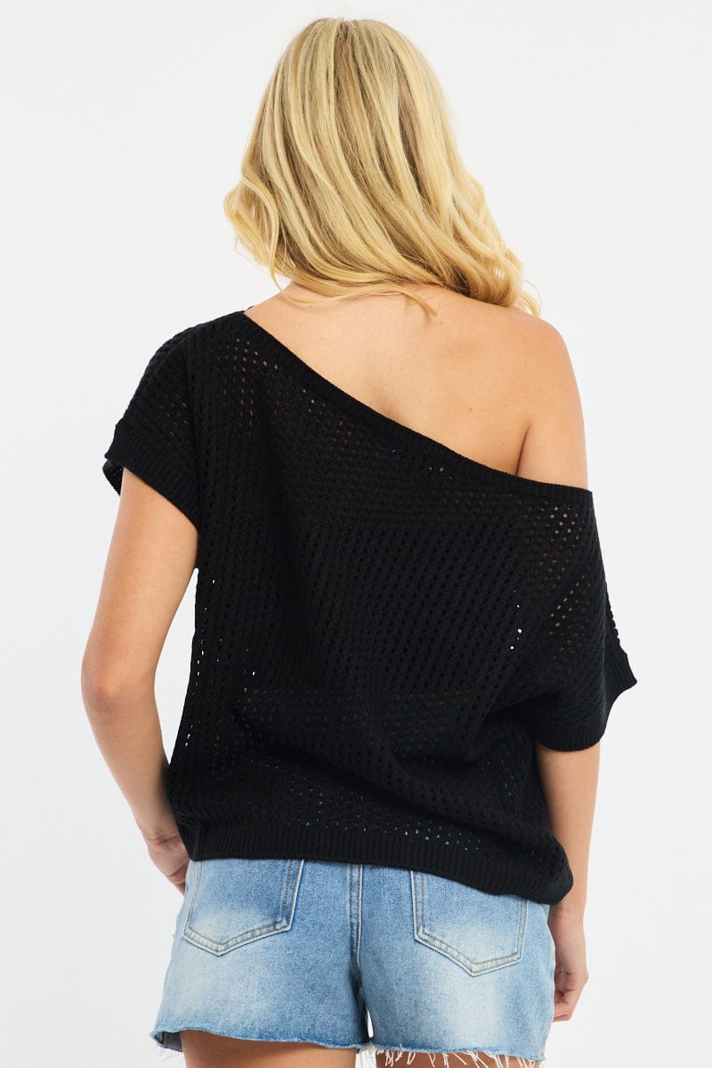 Black Knit Top Off Shoulder for Ally Fashion